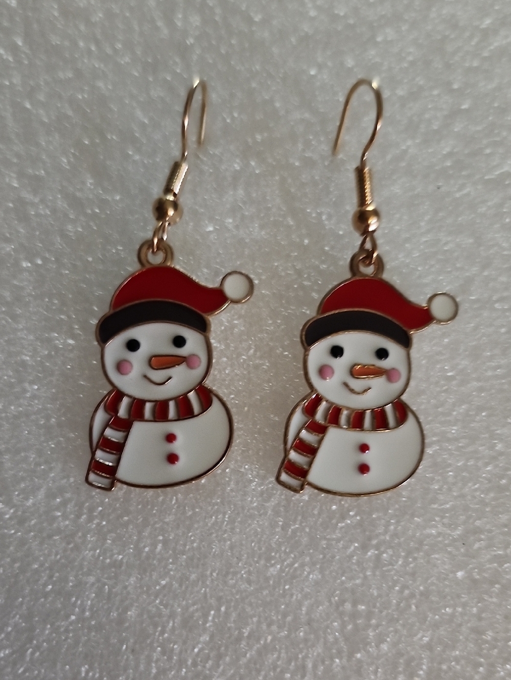 Hand Crafted Red & White Snowman Dangle Earrings
